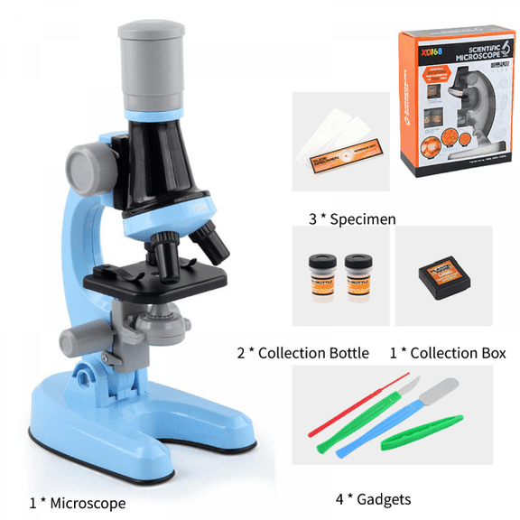 11Pieces Kids Microscope Kit with 100X-400X-1200X Magnification & LED Lights, Science Experiment Toy for Boys Girls Ages 5-12(Blue)