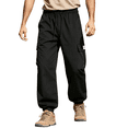 thumbnail image 2 of Men's Camo Cargo Jogger Pants Elastic Waist Drawstring Casual Loose Trousers with Multi Pockets Black S, 2 of 7