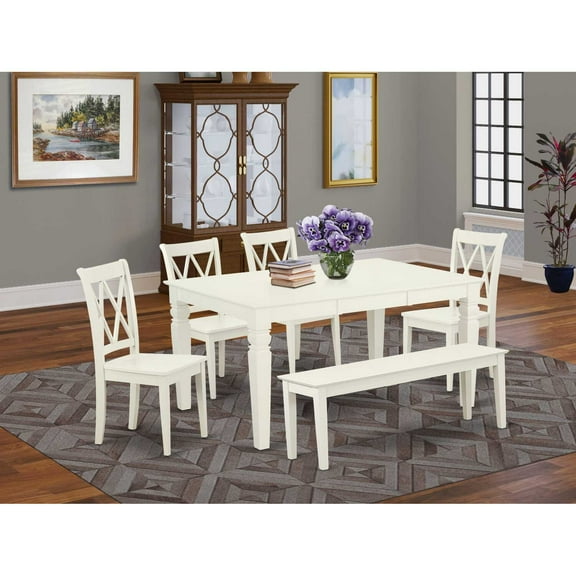 East West Furniture Dining Room Set Linen White, WECL6C-LWH-W