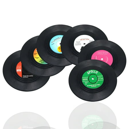 

6 Pcs Record Coasters Colorful Retro Drinks Coasters Vinyl Disk Coasters Round Cup Holder Mat Tableware Placemat Non Slip Record Cup Mat for Tea Coffee Cups