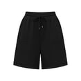 thumbnail image 4 of Shorts for Women Cotton Linen Bermuda Shorts with Pockets Elastic Waist Knee Length Casual Athletic Walking Shorts Black XL(XL), 4 of 5