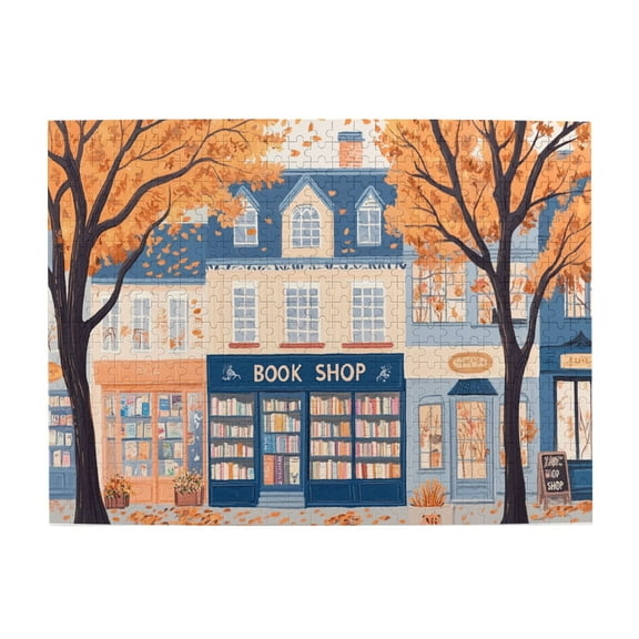 500 PCS Fall Bookstore 500 Pcs Jigsaw Puzzles For Adults,Exquisite Adults Illustration Wooden Puzzles,Family Leisure,Stress Relief And Entertainment,Unique And Beautiful Design