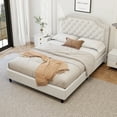 thumbnail image 3 of Miekor Furniture King Size Upholstered Bed with Ruched and Button Tufted Headboard, No Box Spring Needed,Velvet, White 91718, 3 of 8
