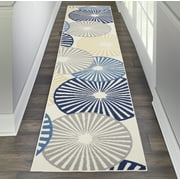 Nourison Grafix Contemporary Circles White 2'3" x 12' Area Rug, (12' Runner)