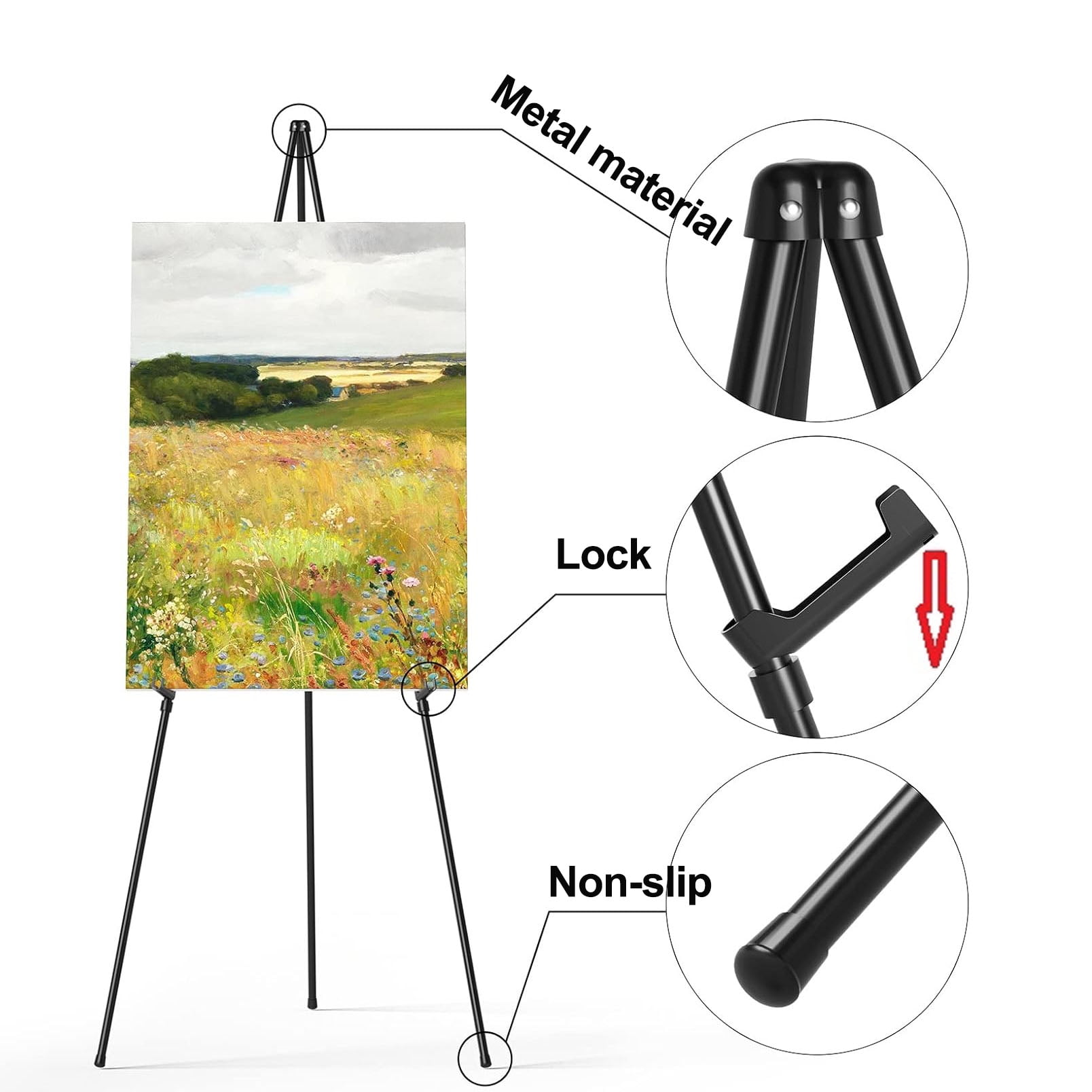 MRSXXNTY Easel Stand for Display, 63" Portable Painting Easel, Lightweight Metal Easels for Painting Canvas, Wedding Sign (2 Pack)