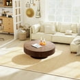 thumbnail image 4 of Muumblus 31.5" Walnut Coffee Table, Round Wood Modern Unique Fluted Accent Center Table for Living Room, 4 of 10