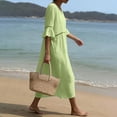 thumbnail image 5 of HAJWOH Dresses for Women Cotton Linen Summer Dresses Half Sleeve Beach Boho Eyelet Lace Trim Flowy Maxi Sundresses, 5 of 6