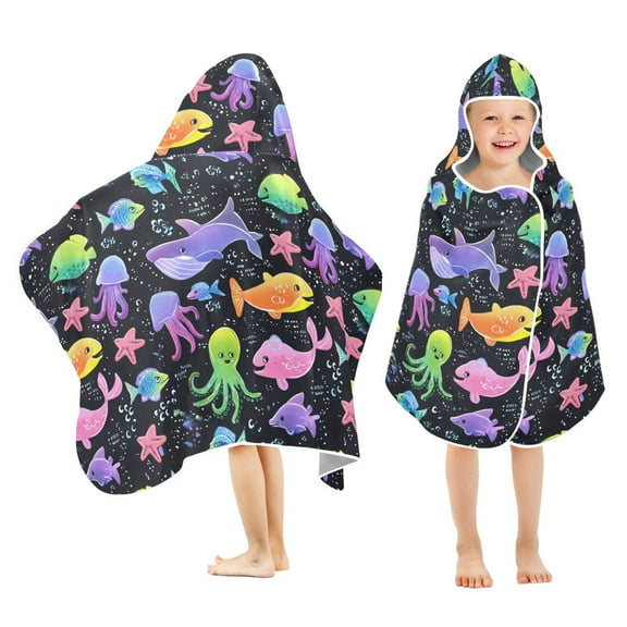 joogoo Cute Whale Jellyfish Kids Hooded Beach Towel Baby Bath Towel 23.5"x50"