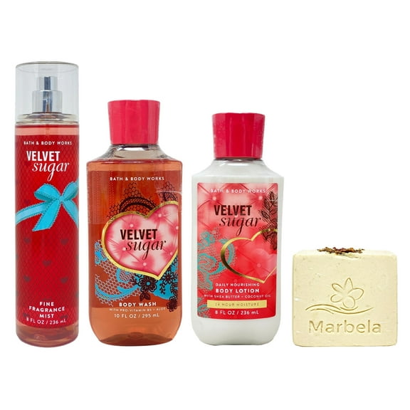 Bath & Body Works Velvet Sugar Fine Fragrance Mist Nourishing Body Lotion and Body Wash with a  Creamy Rose Bar Soap