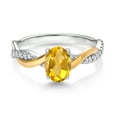 thumbnail image 2 of Gem Stone King 2 Tone 10K Yellow Gold and 925 Sterling Silver Yellow Citrine and White Lab Grown Diamond Twisted Interwoven Ring for Women (0.86 Cttw, Available in Size 5,6,7,8,9), 2 of 4