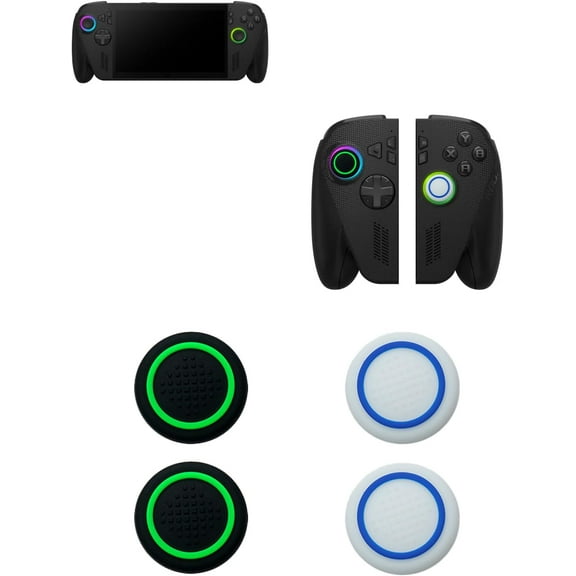Silicone Joystick Caps for ROG Xbox Ally X, Silicone Covers Thin Design, Non-Slip Grip and DIY Button Repair Kit, Green on Black   Blue on White Set