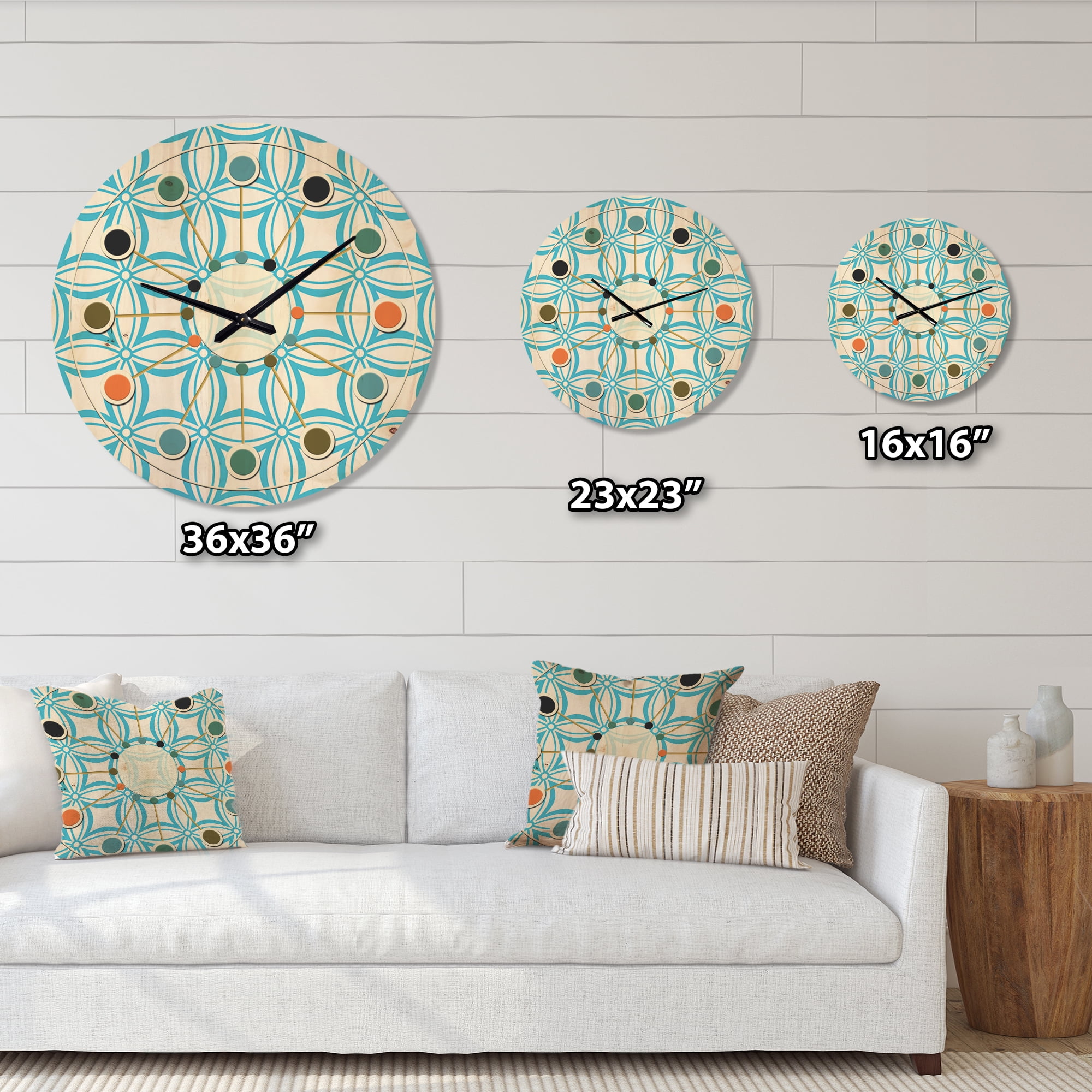 Designart 'Abstract Retro Pattern Design XIII' Mid-Century Modern Wood Wall Clock