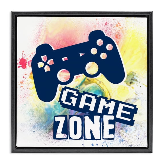 Stupell Industries Game Zone on Modern Splatter Quotes and Sayings Painting Black Floater Framed Canvas Art Print Wall Art, 18 x 18