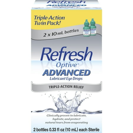 Refresh Optive Advanced Lubricant Eye Drops Preserved Tears, 2 Count, 20 mL