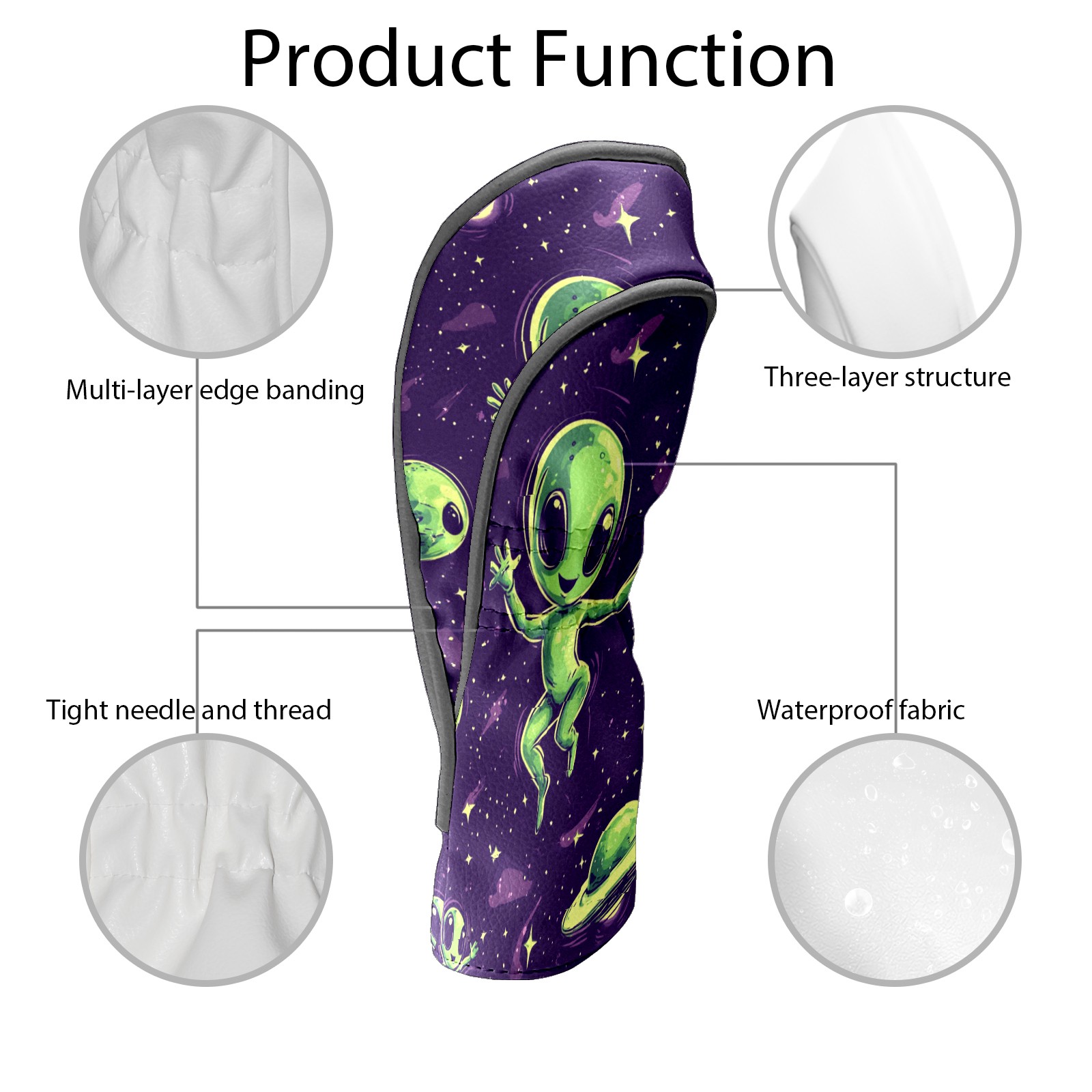 Golf Club Covers PU Leather Waterproof Head Covers for Fairway Woods Hybrids Green Alien