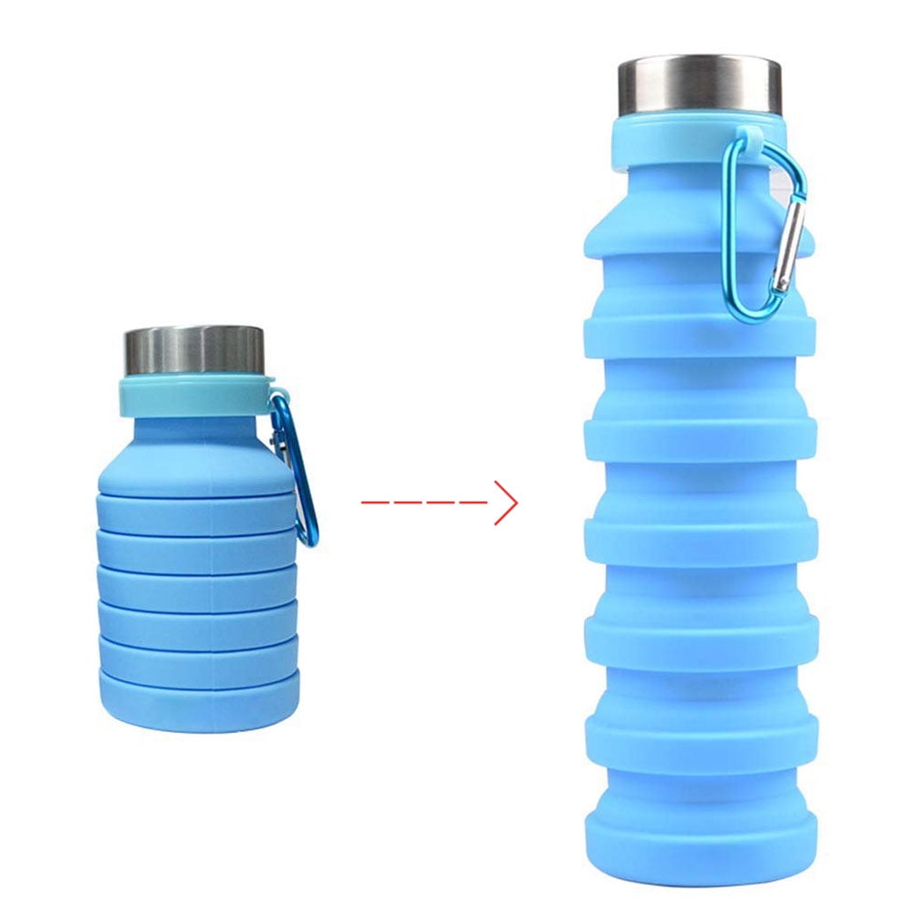 EIMELI Collapsible Water Bottle Reusable Silicone Foldable Water Bottles  Portable Travel Water Bottle Leak Proof Waterbottle with Clip for Kids  Adults Hiking Camping Gym Sports, 18 oz (Blue) 