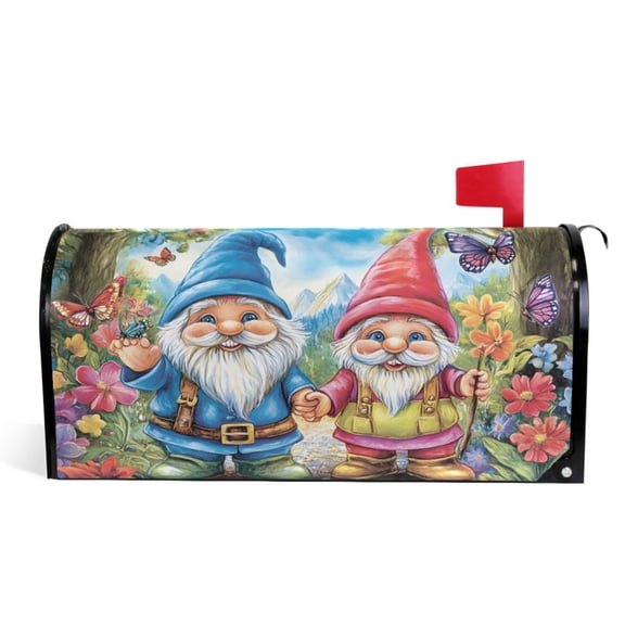 Ryvnso Mailbox Cover Cute Gnome Butterflies Magnetic Mailbox Wrap Standard Size 21x18 Inch