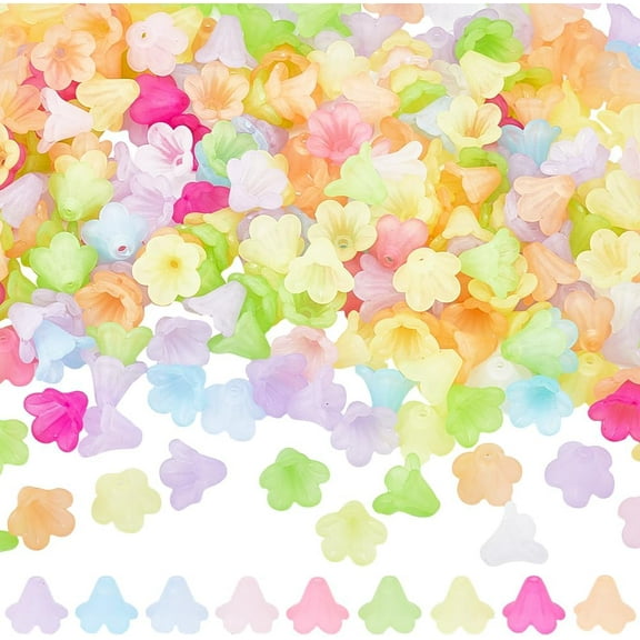 1 Box 500Pcs 10 Colors Acrylic Flower Bead Caps Flower Beads Bulk 5 Petal Lily Bell Tulip Loose Floral Trumpet Flower Spacer Beads for Jewelry Making DIY Bracelets Necklaces Earrings colorful