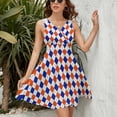 thumbnail image 3 of Orange And Blue Traditional Argyle All Over Print Sundress Sleeveless Dress Summer Women Clothes Dress for Women Dresses, 3 of 7