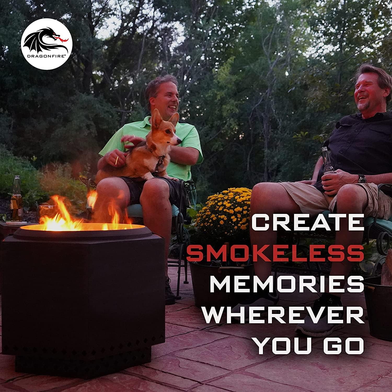 Dragonfire Portable Smokeless Firepit, Accessories Included: Grill, Base Stand, Carrying Case. Wood Pellet/Log Burning Outdoor Fire Pit. Stainless Steel, 22 Inch, Nesting Base for Compact Storage.