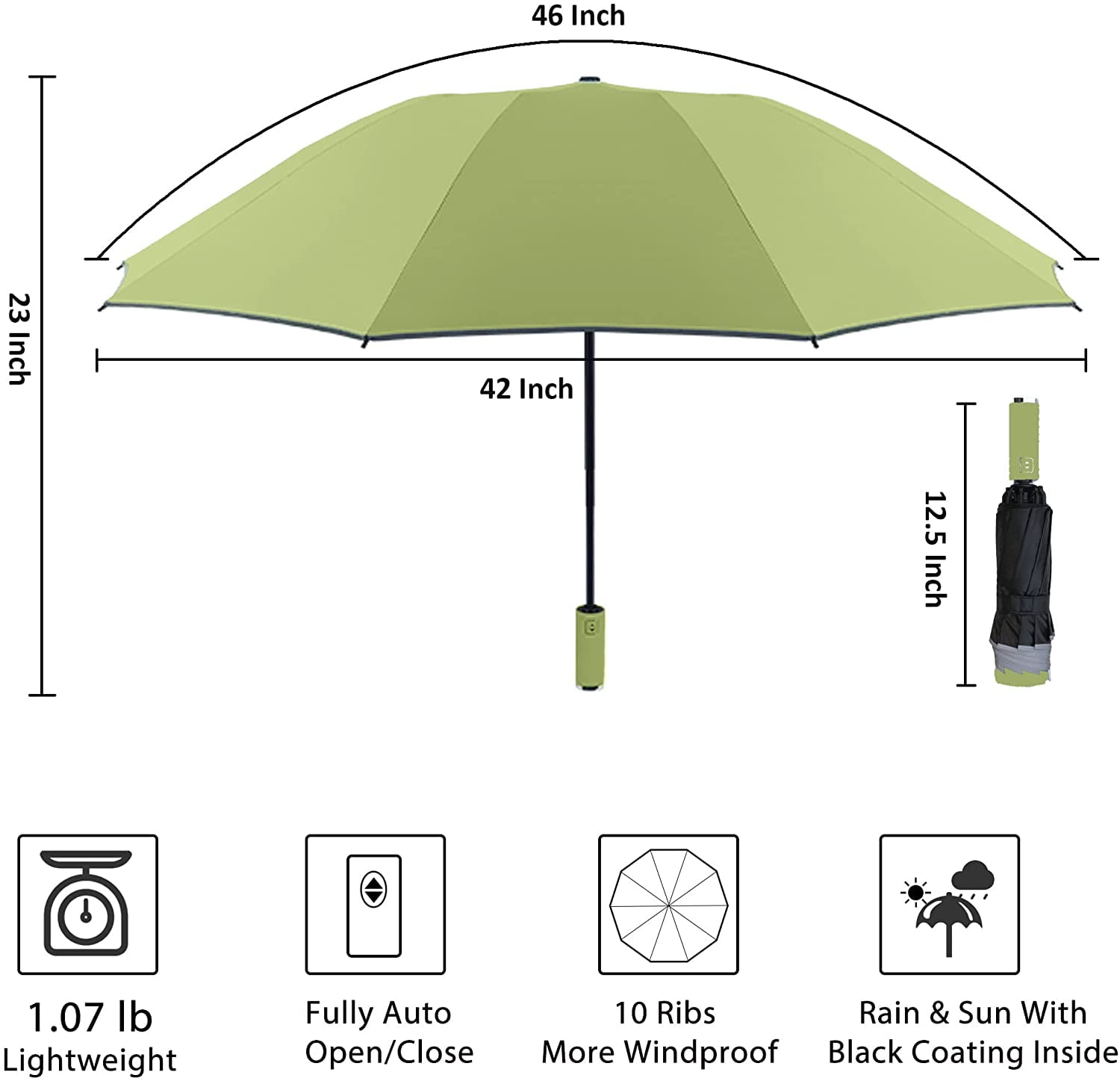 NANAHuang Inverted UV Umbrella for Rain and Sun Medium Size UPF 50+ Rverse Compact Umbrella Auto Open Close