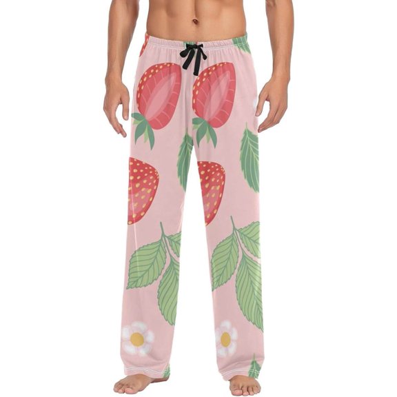 Strawberry and Daisy Ghost Pajama Pants, Men's Lounge Pants Light with Drawstring and Pockets, Christmas New Year Birthday Father's Day Gifts, Medium