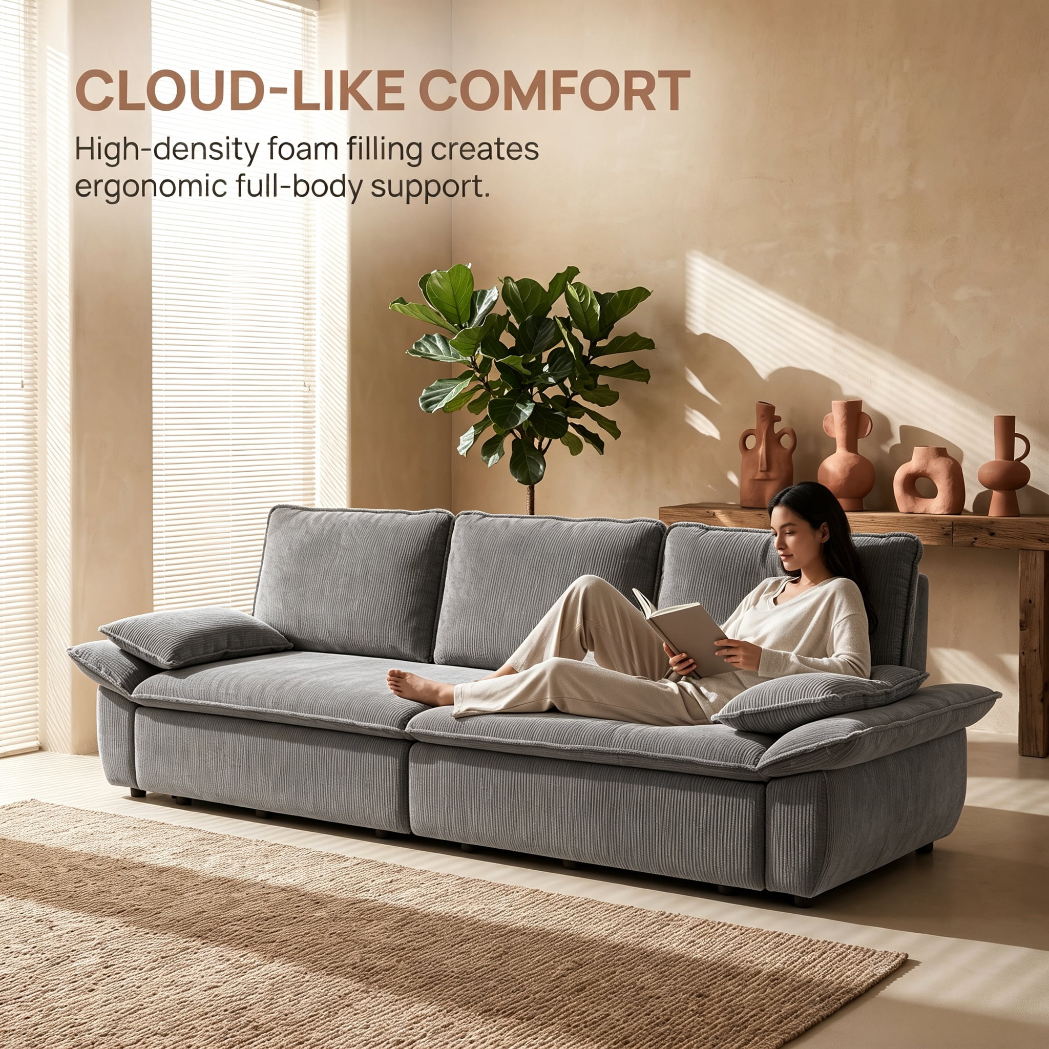3-in-1 King Size Sleeper Sofa Bed, 94.5" Corduroy Convertible Pull Out Couch with Steel Frame, Modern Folding Lounge Sofa for Living Room, Dark Gray