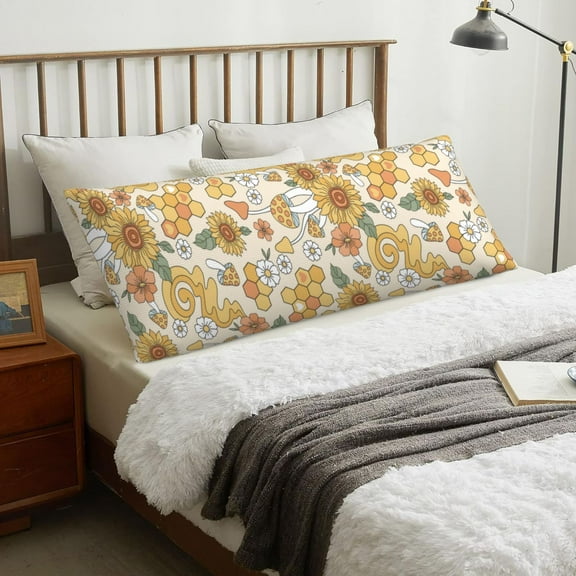 Body Pillow Cover - Retro 70s 60s Flower Soft Body Pillow Cover with Zipper, Comfort Body Pillow Pillowcase, Body Pillow Case Cover 20 x 54