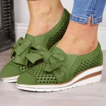 

Womens Casual Round Toe Wedges Loafers Bowknot Breathable Hollow Out Walking Shoes Platform Sandals 41