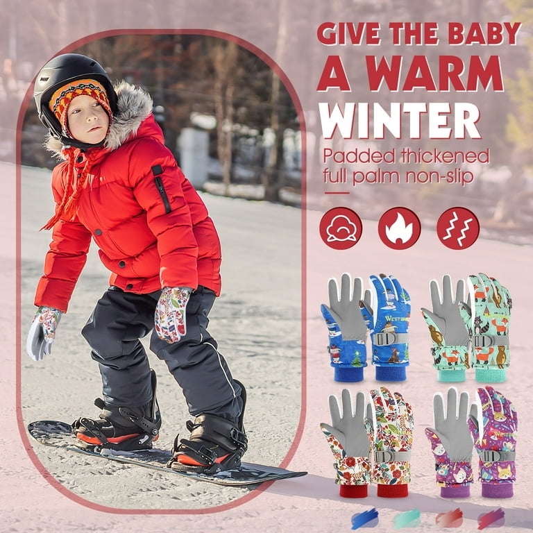 WEST BIKING Winter Warm Plush Lining Kids Gloves, Windproof Ski Gloves for  Boys and Girls, Red L 