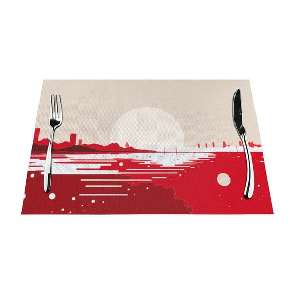 ZNDUO Placemats, 1 PCS Heat Resistant Stain Resistant Woven PVC Insulation Placemats, Durable Washable Elegant Table Mats for Dining-Moon City Trip, 18"x12"
