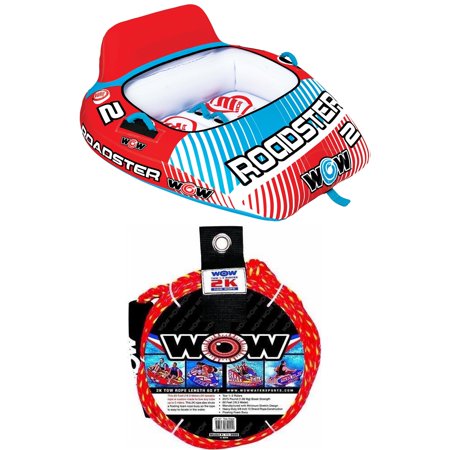 WOW SPORTS Roadster 1-2 Person Inflatable Towable Tube for Boating and WOW Sports 2K Tow Rope for Boating Towables and Watersports 60 ft