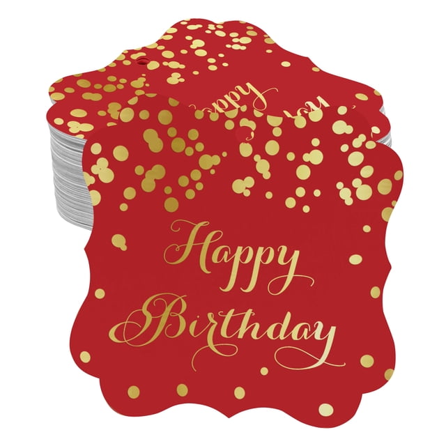 Inkdotpot Real Gold Foil Bracket Shape Paper Hang Tags Happy Birthday Favor Tags Pack Of 100