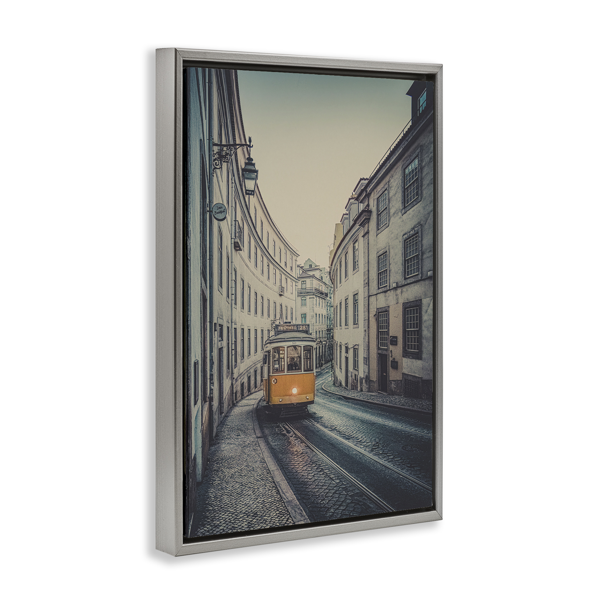Stupell Industries Trolley Car Cityscape Town & City Photography Gray Floater Framed Art Print Wall Art, 21 x 31