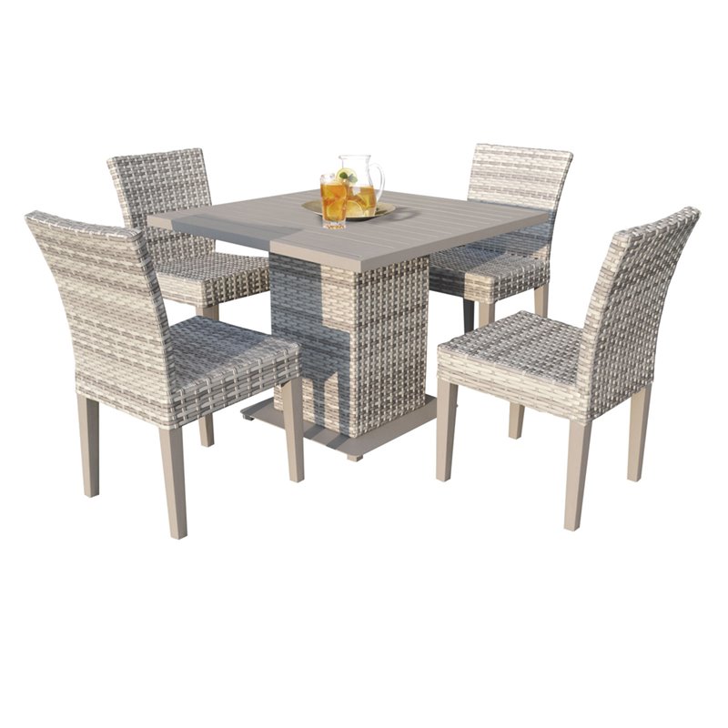 Fairmont 40" Square Patio Dining Table with 4 Armless Chairs in Vanilla