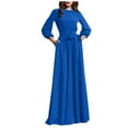 thumbnail image 2 of Maxi Dresses for Women 3/4 Length Lantern Sleeve Crewneck Tie Waist Dresses Wedding Guest Dress, 2 of 6