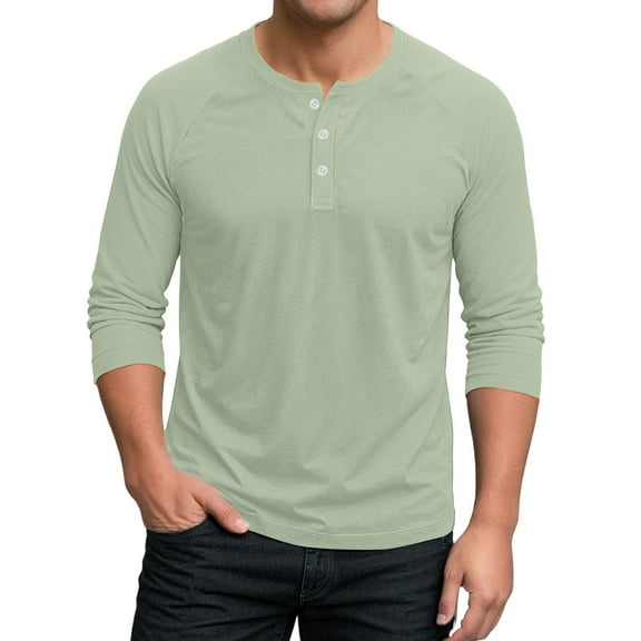 Inglocry Men's Henley Shirts Long Sleeve Basic Pullover Shirt Lightweight Button Down Shirts For Men Mint Green S