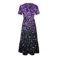 thumbnail image 4 of Penkiiy Women's Summer Casual Short Sleeve Crewneck Shiny Print Swing Dress Flowy Tiered Maxi Beach Dress with Pockets M Purple, 4 of 4