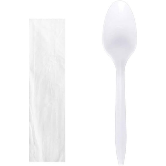 Daxwell Plastic Cutlery Kits, Medium Weight Polypropylene (PP), Spoon and Napkin, White, B10002739 (Case of 1,000)
