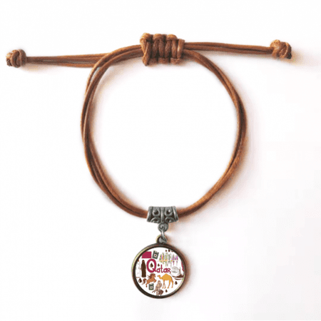 qatar love heart landscap national flag bracelet leather hide wristband brown jewelry