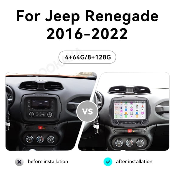 MOOKAKA 9" Smart Display Car Radio Audio Media Player for Jeep Renegade 2016-2022 Model Universal Navigation GPS Upgrade Headunit Android Replacement HD Screen Carplay Accessories