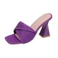 thumbnail image 3 of Gpaecead Women Ribbed Strap Chunky Heel Mules Square Toe Cushioned Footbed Plus Size Spring Summer Height Party Shoes,Purple, 3 of 8