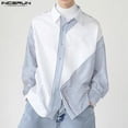 thumbnail image 4 of INCERUN Tops 2024 estilo coreano nuevo diseño de rayas irregulares para hombres blusa casual simple todo fósforo camisa de solapa de manga larga S-5XL, 4 of 5