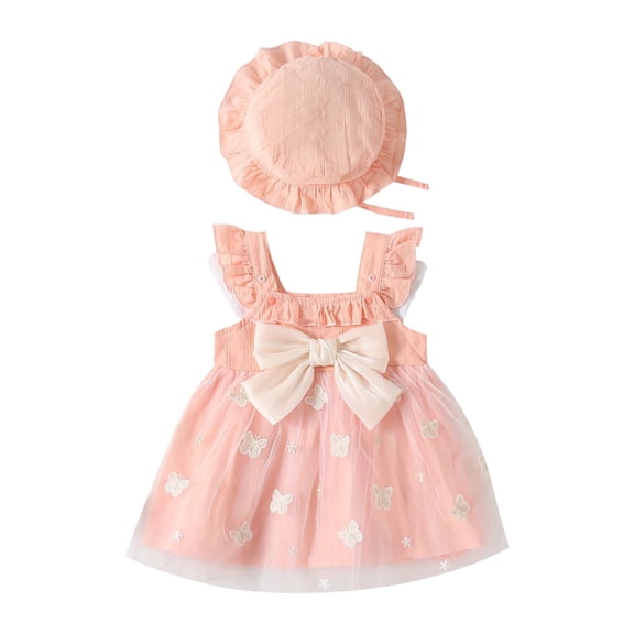 Otqutp Toddler 2024 Outfits Summer Toddler Girls Lace Butterfly Rompers Sun Hat Outfits Baby Girl Clothes Dress 0 to 24 Months