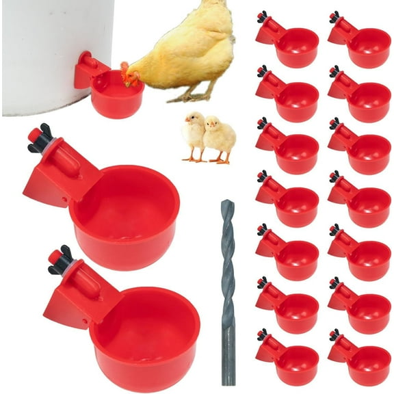Professional Chicken Waterer Cups, 16 Packs Large Chicken Water Feeder, Tee Fittings Poultry Waterer Suitable for Duck, Chicks, Goose, Turkey, Bunny and Bird with Mounting Hole Opener