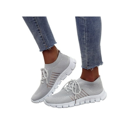

Avamo Women s Breathable Comfort Shoe Lace Up Casual Sneakers Jogging Non-Slip Solid Walking Shoes Grey 8.5