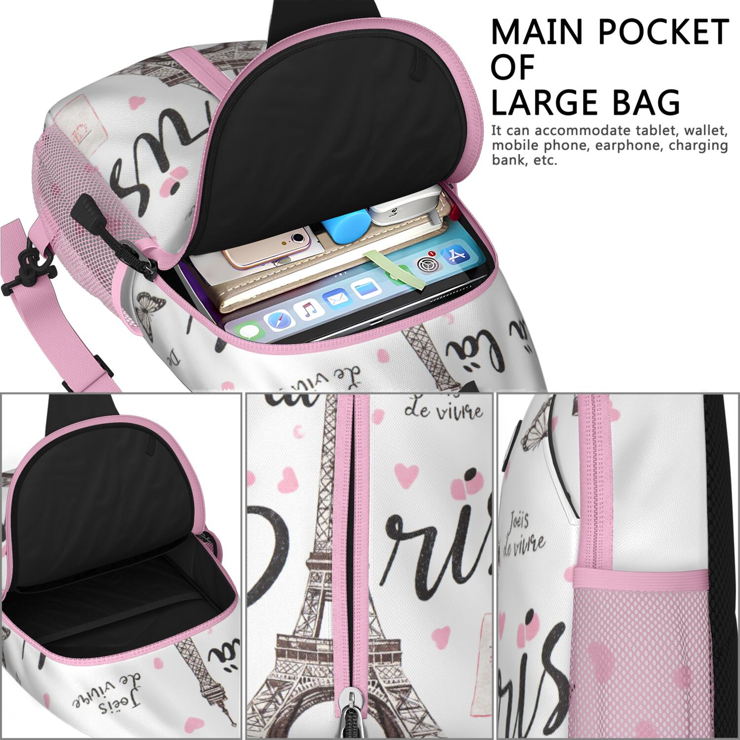 Travel Sling Bag Hiking Casual Sport Daypack Paris Gym Sports Travel Hiking Daypack Backpack Purse for Women Men
