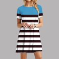 thumbnail image 1 of Offres des Fêtes Iumwxz Robe à Col Rond à Manches Courtes pour Femmes Tendance Ligne A Décontractée Plissée Robe Courte Robes à Imprimé Rayé Robes Midi pour Femmes Robe Douce et Confortable pour Costume, 1 of 6