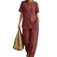 thumbnail image 7 of Womens Lounge Sweat Set Sweatsuits 2 Piece Sets Oversized Half Zip Tops and Wide Leg Pants Loose Fit Flowy Breathable Elegant Trendy Office Work Beach Vacation Outfit, Wine S, 7 of 7