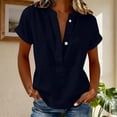 thumbnail image 4 of GUACER Womens Short Sleeve Cotton Linen Shirts Button Down V Neck Blouses Loose Fit Casual Summer Tunic Tops, 4 of 6
